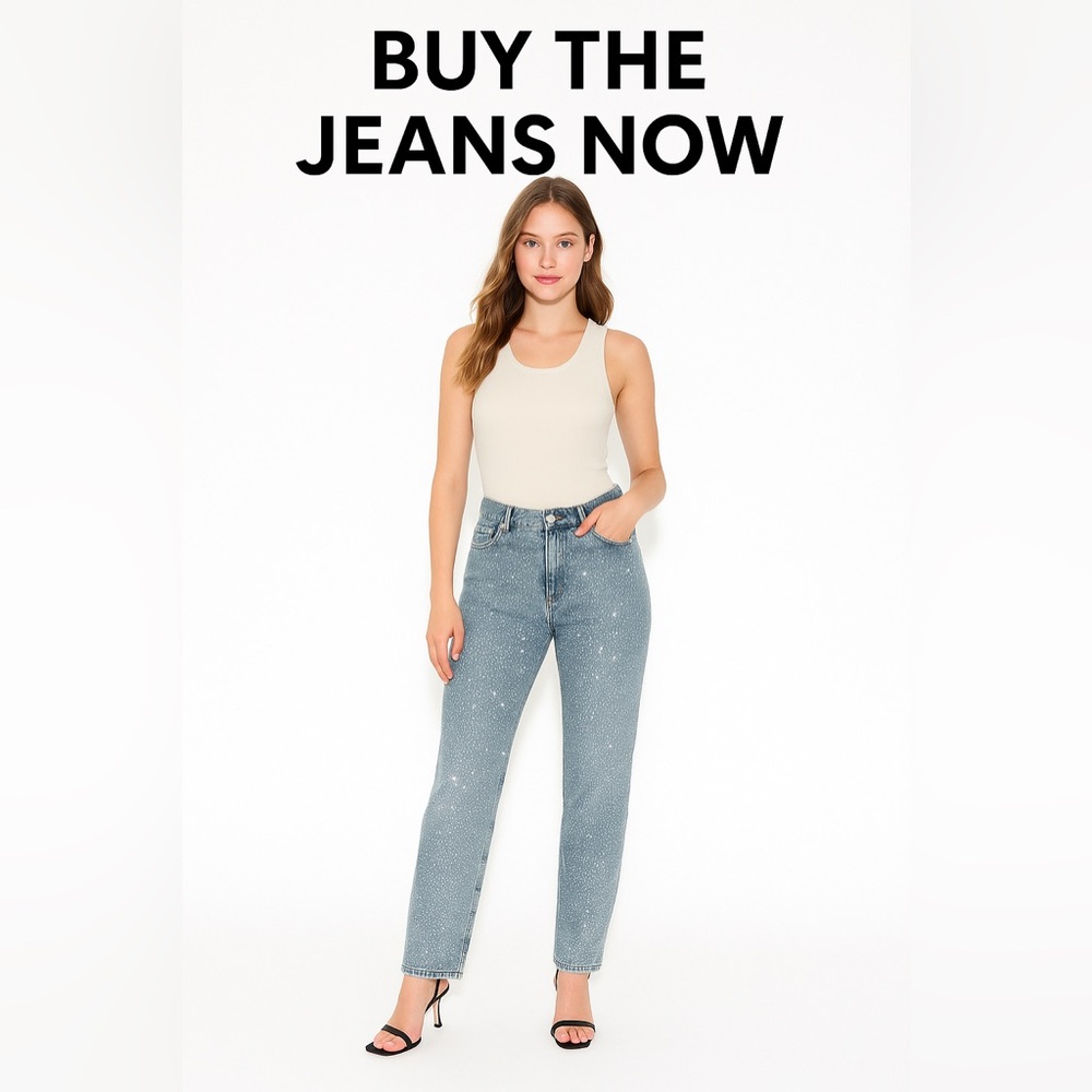 Zara SEXY RHINESTONE Blue Straight Leg Jeans with Classic Style